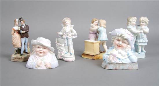 Appraisal: A Collection of Six Bisque Figural Match Strikes Height of