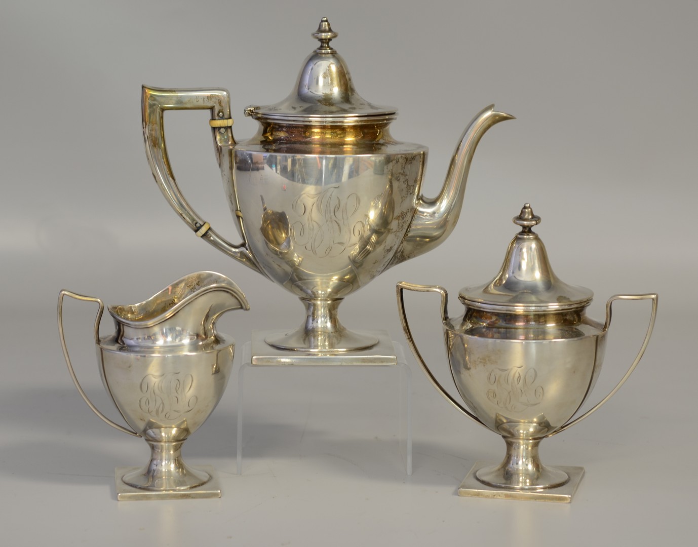 Appraisal: Tuttle pc Sterling Silver Tea Set urn form on square