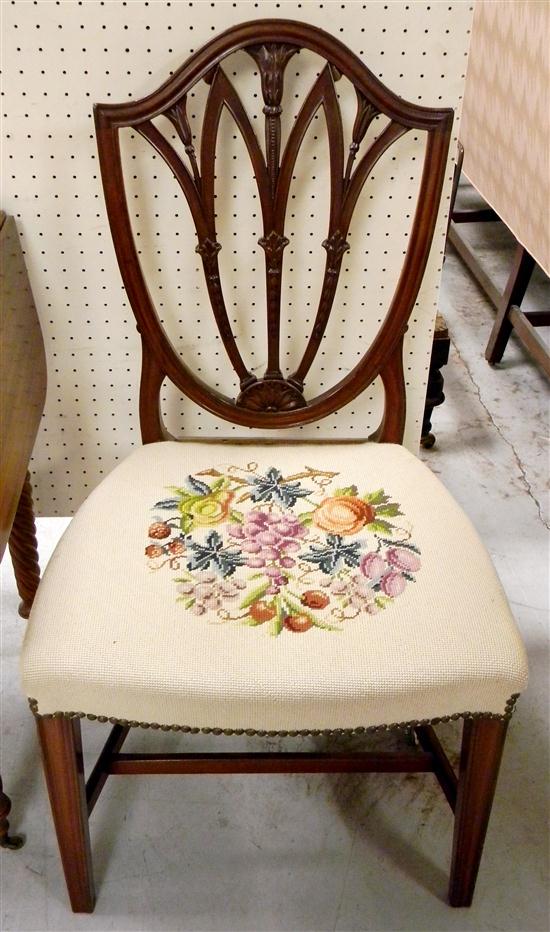 Appraisal: Hepplewhite style side chair shield back needlepoint seat minor wear