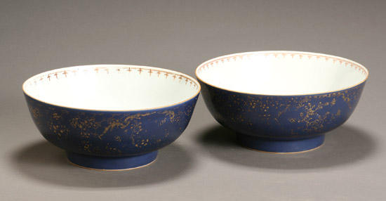 Appraisal: Two Similar Chinese Export Gilt Decorated and Cobalt Blue Glazed