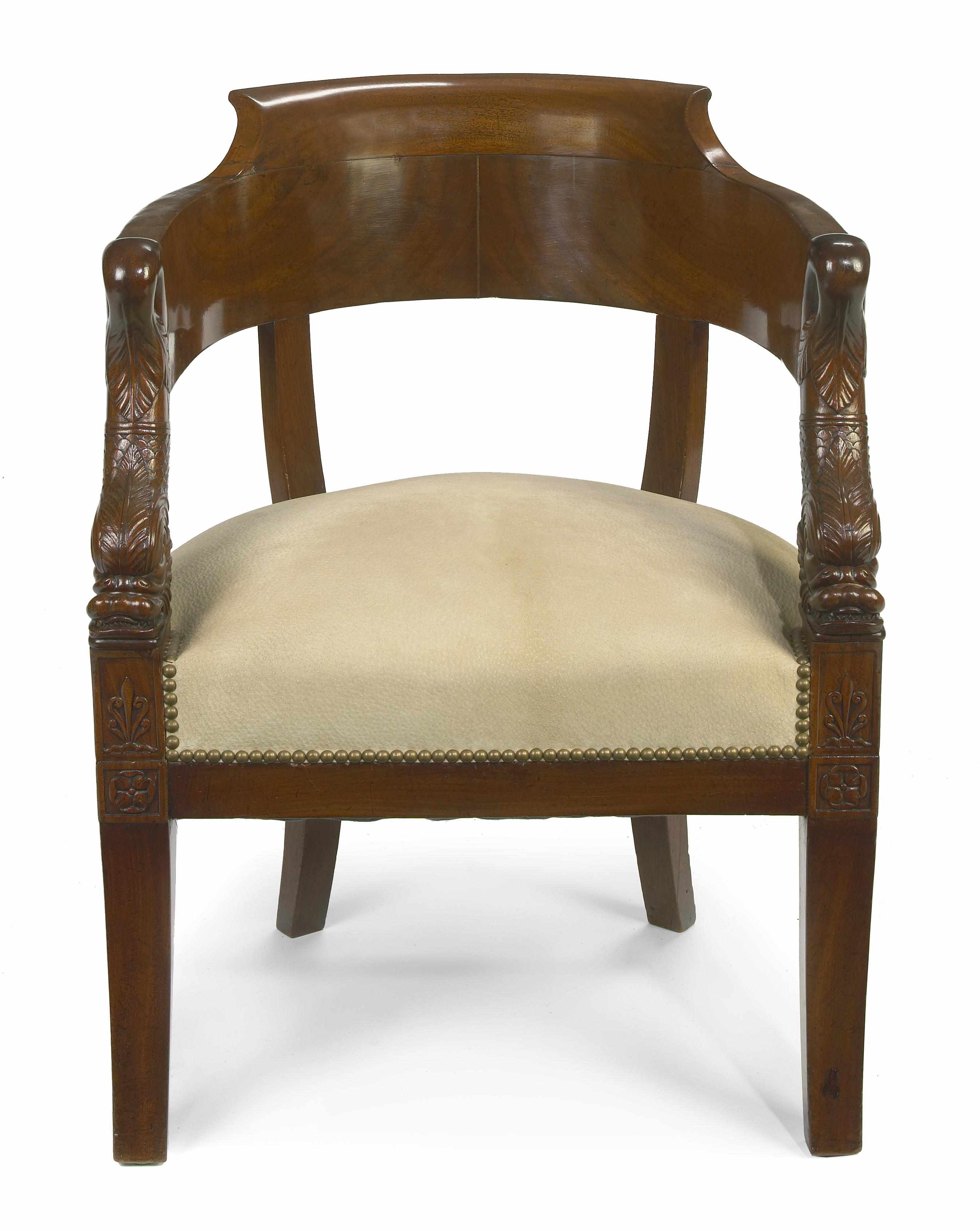 Appraisal: An Empire carved mahogany tub armchair first quarter th century