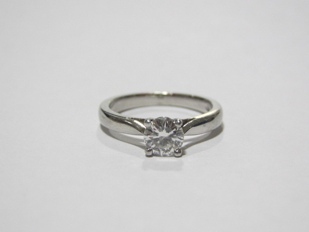 Appraisal: Platinum diamond solitaire ring with round brilliant cut diamond measuring