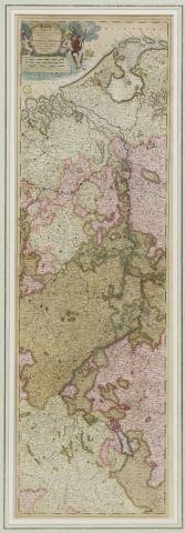 Appraisal: Framed hand-painted map of Germany along the Rhine engraved and