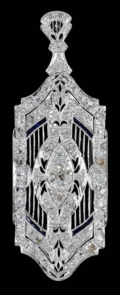 Appraisal: Platinum Diamond Pendant Art Deco design and brooch hinged bail