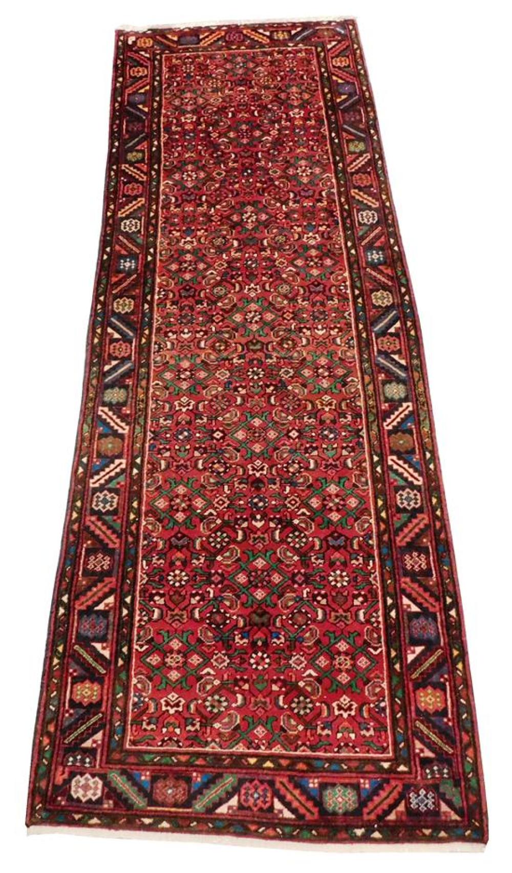 Appraisal: RUG Persian Hamaden carpet ' x ' hand-knotted with leather-bound