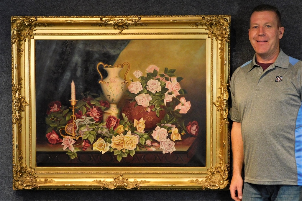 Appraisal: LARGE ATTRIB E C LEAVITT ROSES STILL LIFE PAINTING Rhode