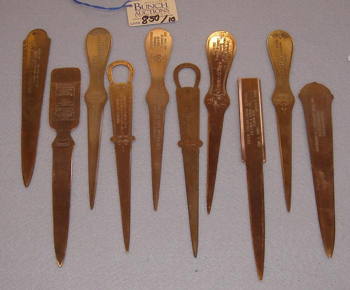 Appraisal: Lot of vintage advertising letter openers Including an embalmers supply