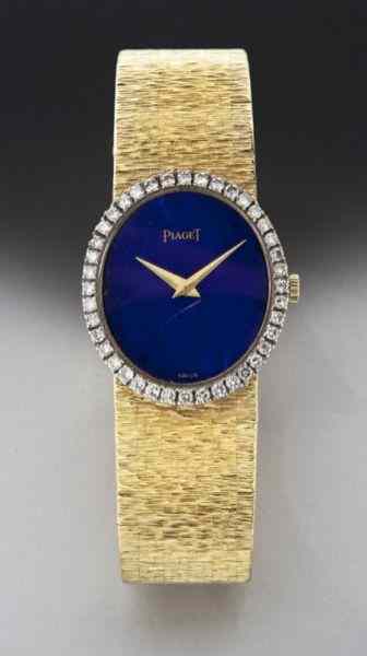 Appraisal: Piaget K gold diamond and lapis wristwatchhaving an oval bezel