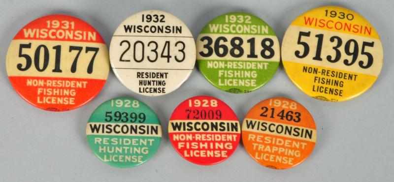 Appraisal: Lot of Wisconsin Hunting Fishing License Pins Description Includes trapping