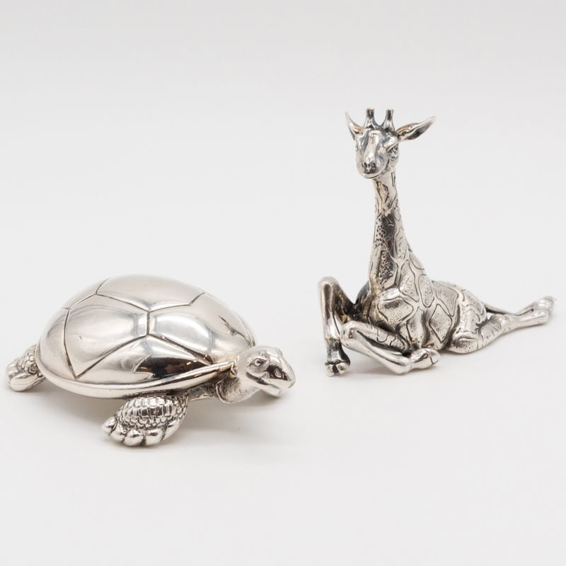 Appraisal: BUCCELLATI SILVER GIRAFFE AND A REED BARTON SILVER PLATE TURTLE