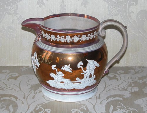 Appraisal: Title Copper Lustre Pitcher with monogram JBH Medium lustreware Dimensions