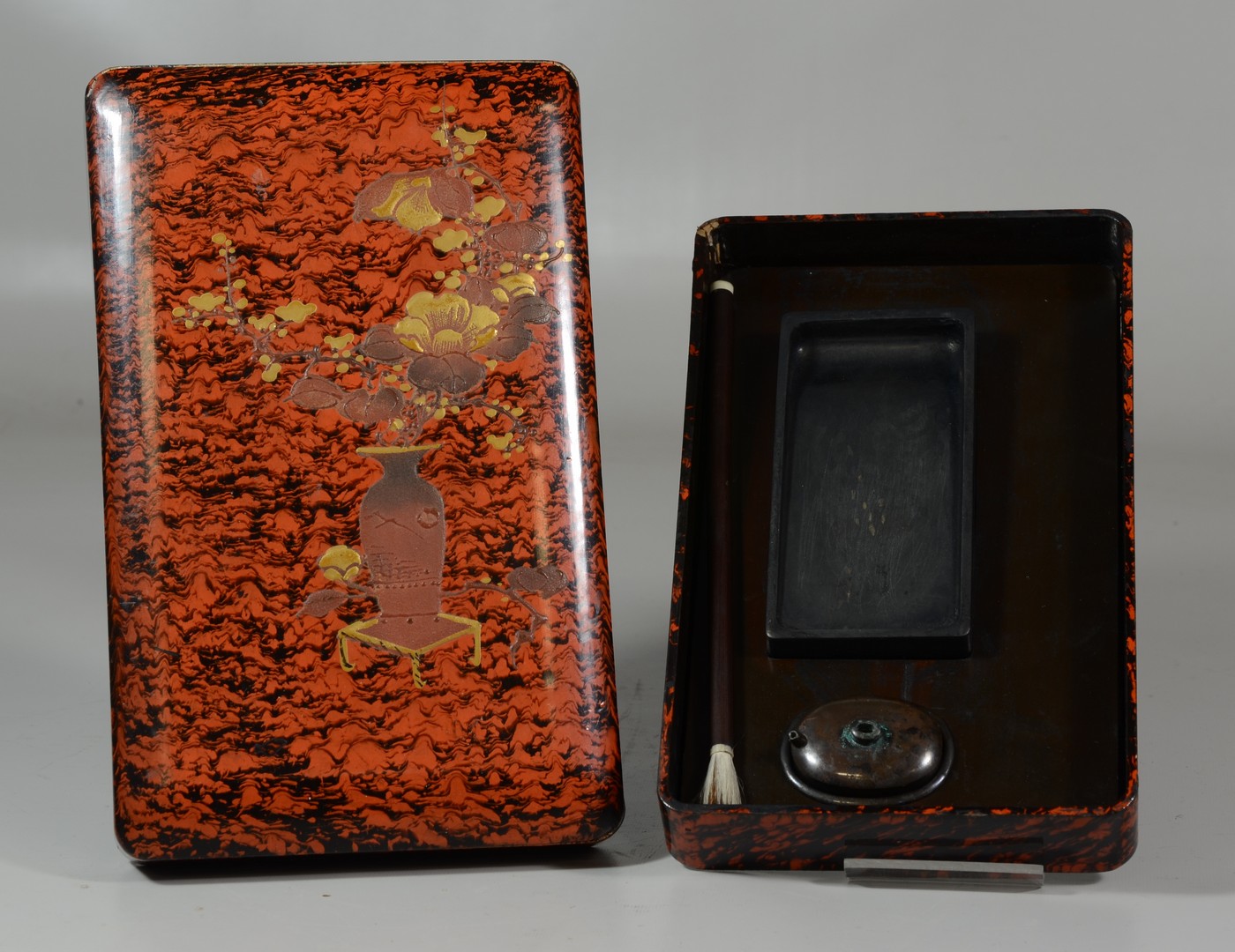 Appraisal: Japanese Suzuribako writing box lacquered to look like tortoise shell