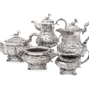 Appraisal: A George IV Silver Five-Piece Tea and Coffee Service Maker