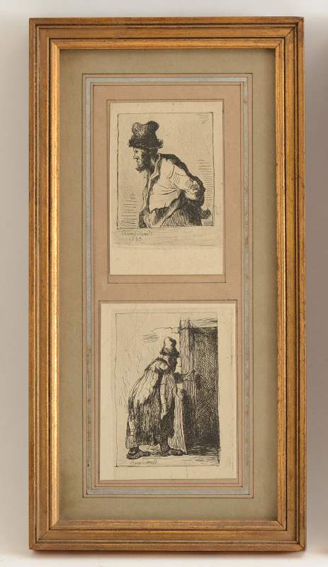 Appraisal: MINIATURE ETCHINGS AFTER REMBRANDT Man Wearing a Hat with Hands