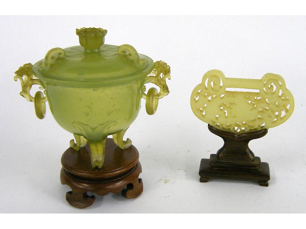 Appraisal: Chinese light spinach green koro and cover with foliate knop