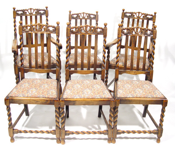 Appraisal: Set of six s oak dining chairs to include two