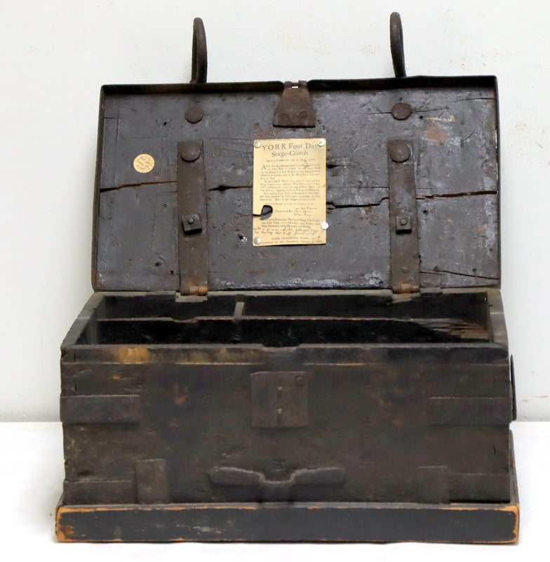 Appraisal: ANTIQUE WOOD AND IRON STAGECOACH BOX An antique wood and