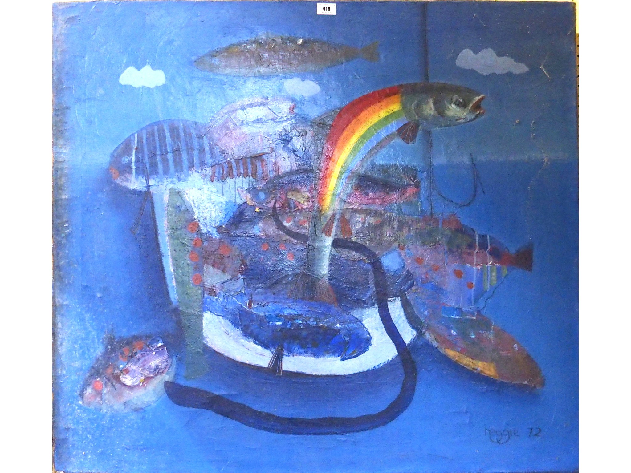 Appraisal: DOUGLAS HEGGIE Rainbow trout signed oil on canvas dated