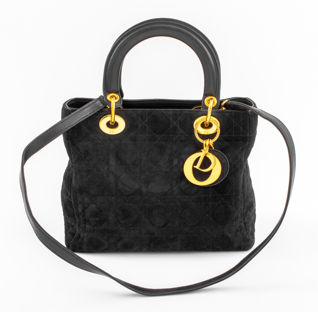 Appraisal: DIOR LADY DIOR QUILTED BLACK SUEDE PURSE Dior Lady Dior