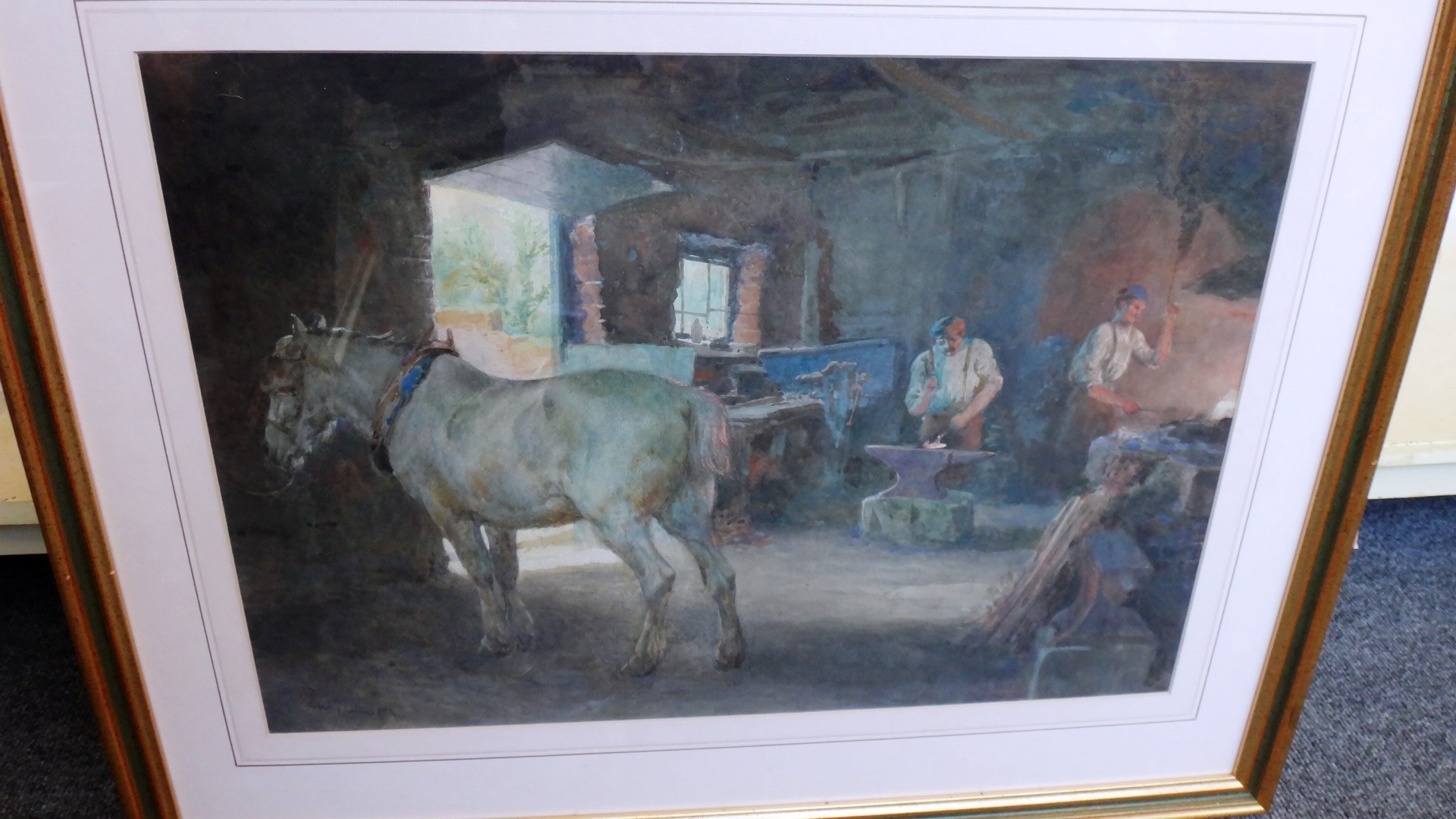 Appraisal: Charles Collins - The Blacksmith's Forge watercolour signed cm x