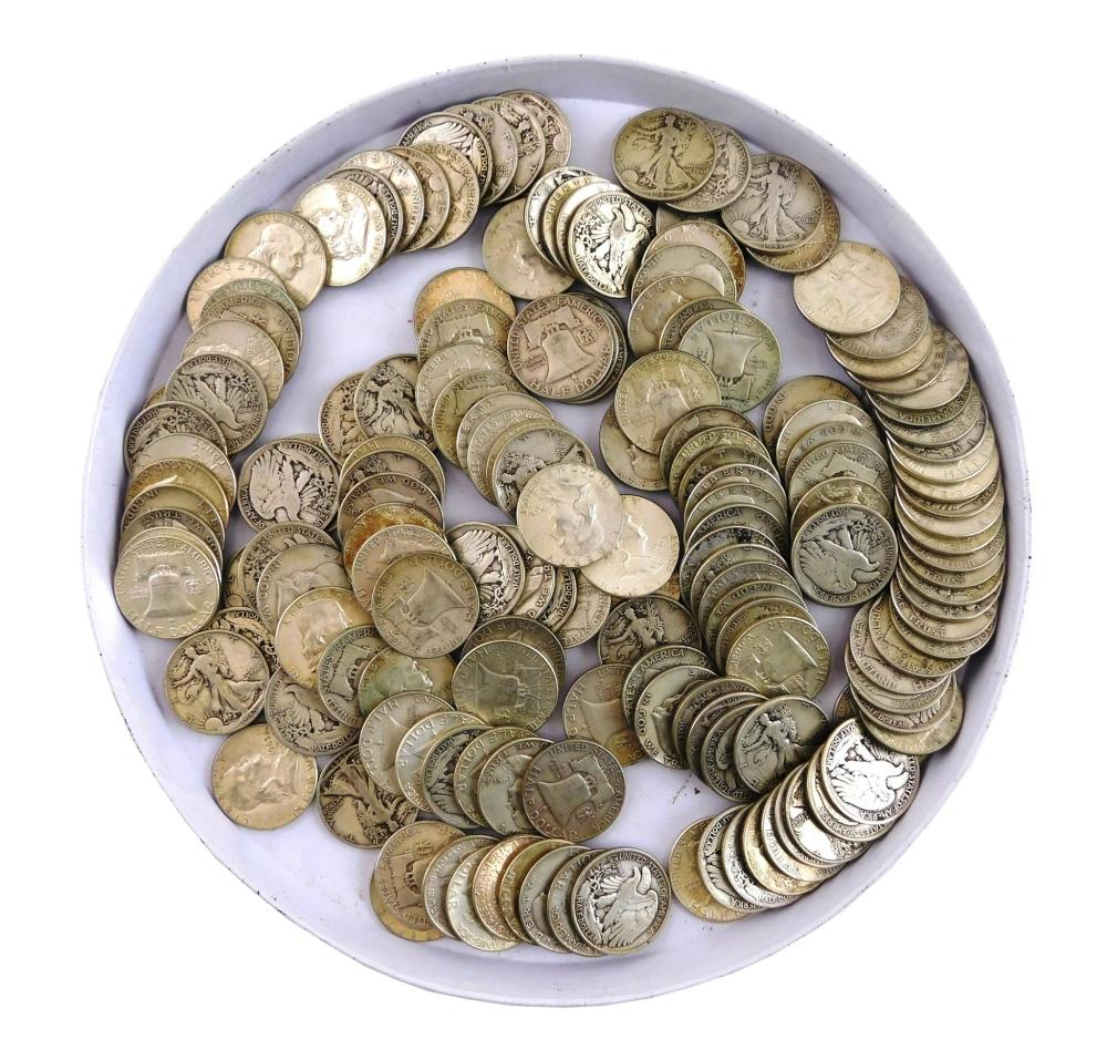 Appraisal: Lot of US silver half dollars Grades range from Good