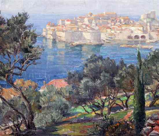 Appraisal: Atanasije Popovic - oil on canvas board View of Antibes