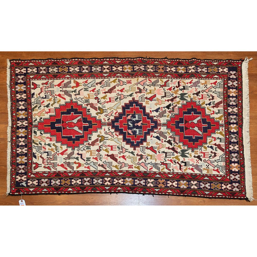 Appraisal: Soumac Rug Turkey x Second quarter- th century hand-knotted wool