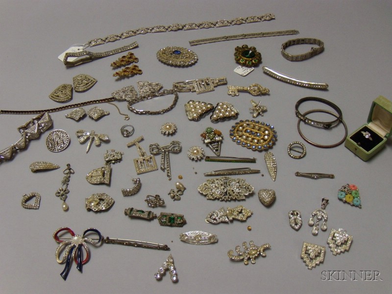 Appraisal: Group of Art Deco Paste-inset Costume Jewelry including bracelets clips