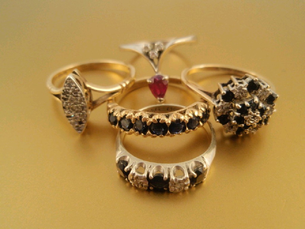 Appraisal: Five various ct gold stone set dress rings