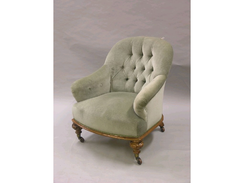 Appraisal: A Victorian tub chair upholstered in a buttoned celadon dralon