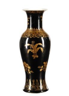 Appraisal: Chinese Mirror Black Gilt Porcelain Vase Chinese late Qing Dynasty