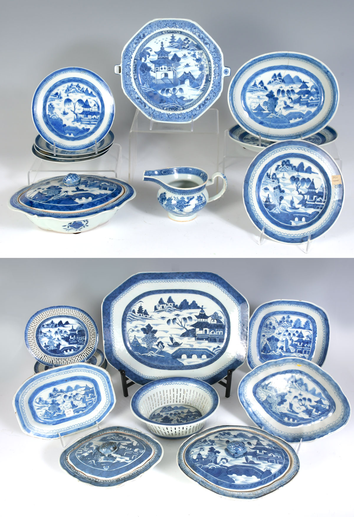 Appraisal: PC CHINESE CANTON BLUE WILLOW PORCELAIN COLLECTION Comprised of Platters