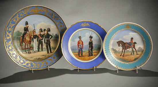 Appraisal: Russian Imperial Porcelain Manufactory Military Charger and Two Plates St