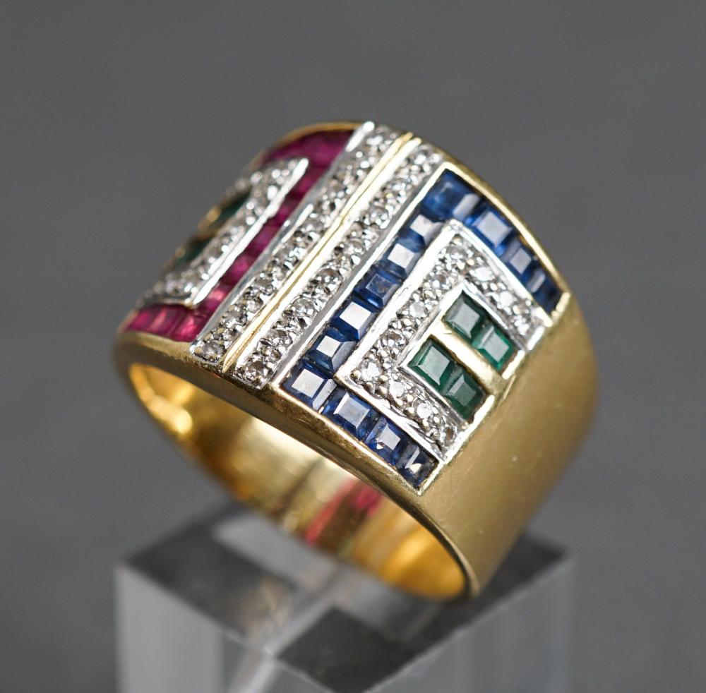 Appraisal: -KARAT YELLOW-GOLD RUBY BLUE SAPPHIRE AND DIAMOND RING DWT SIZE