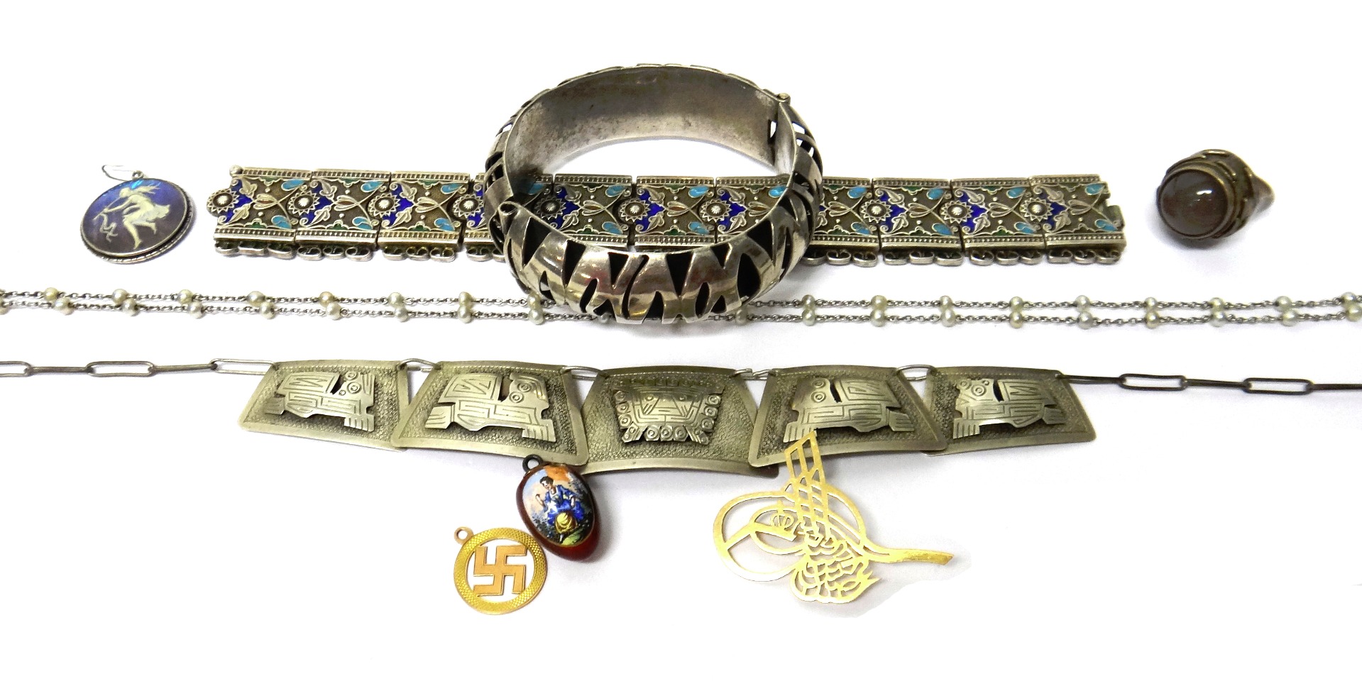 Appraisal: A Russian enamelled bracelet in a panel shaped link design