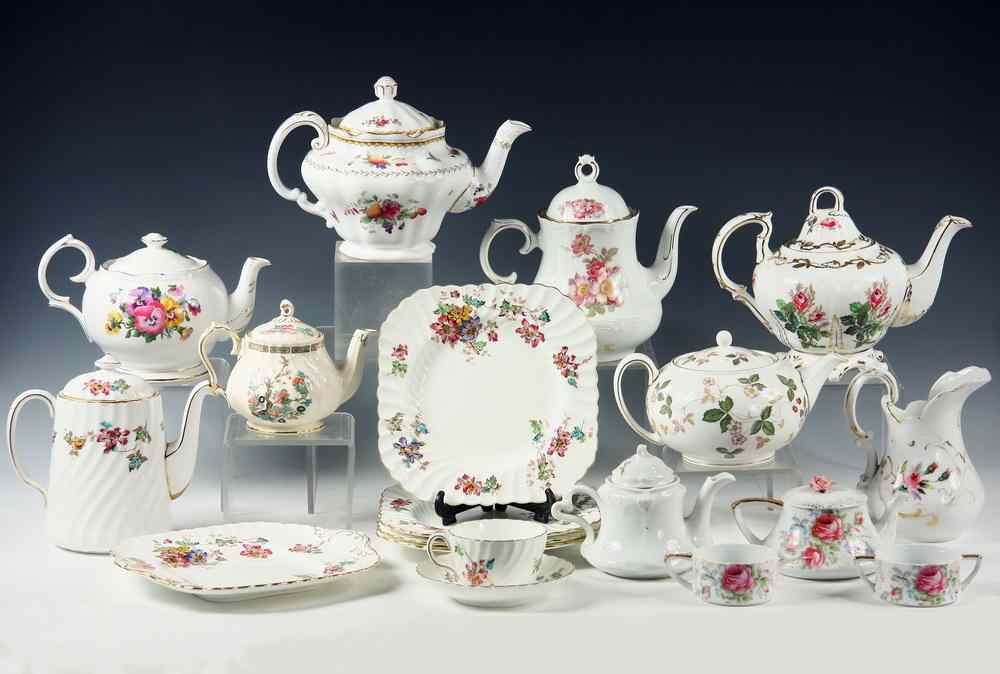 Appraisal: COLLECTION TEA COFFEE POTS PITCHER CUPS PLATES - Collection pcs