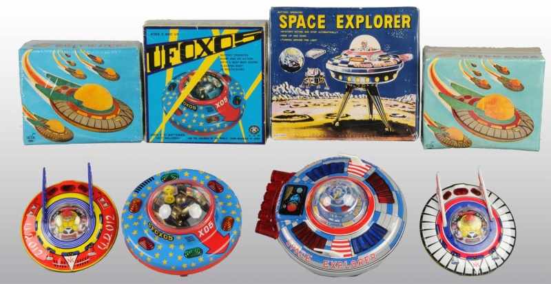 Appraisal: Lot of Tin Space Saucer Toys Description Includes one battery-operated