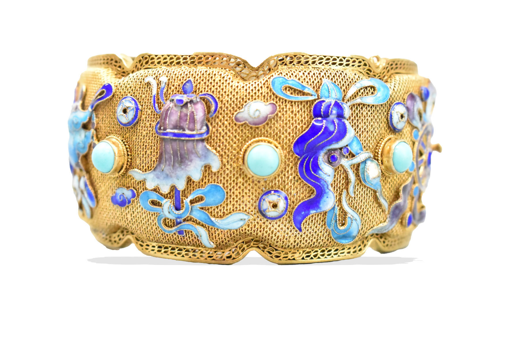 Appraisal: A Chinese gilt silver bracelet with raised decoration in turquoise