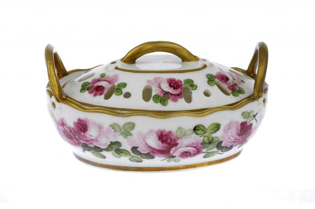 Appraisal: A SWANSEA OVAL VIOLETEER with gilt loop handles and pierced