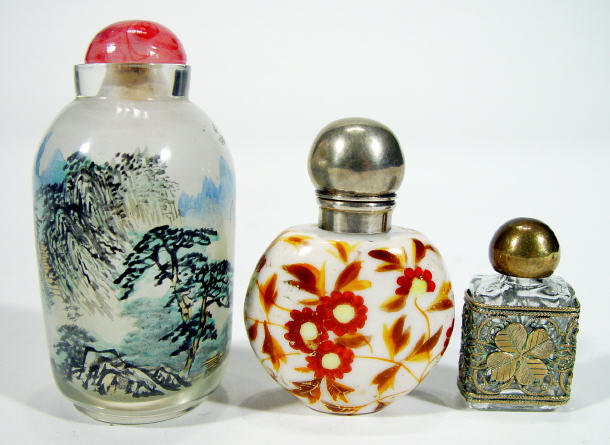 Appraisal: Oriental glass scent bottle the interior painted with mountains and