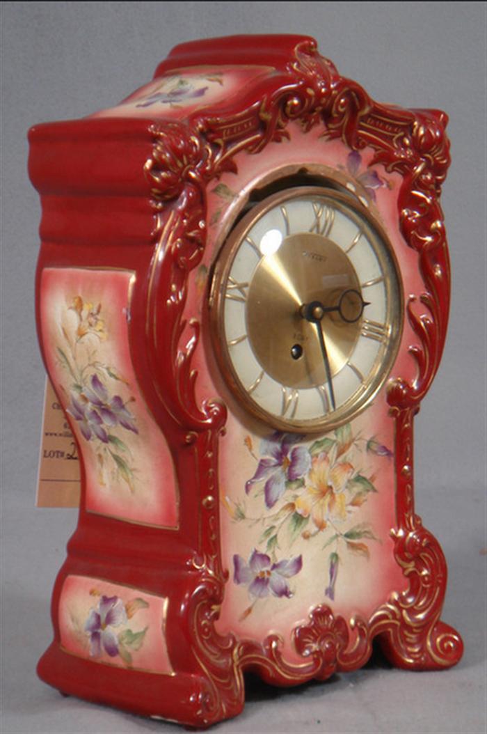 Appraisal: Burgundy decoration porc clock case with later movement No back