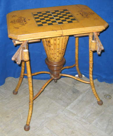 Appraisal: AMERICAN TH CENTURY BAMBOO AND POPLAR GAME TABLE Rectangular top