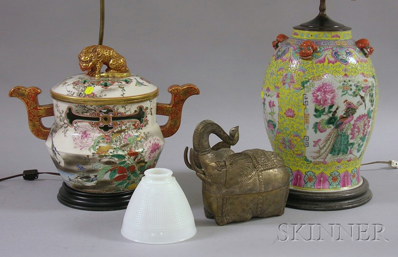 Appraisal: Chinese Export Porcelain Famille Jaune Jar Table Lamp and a