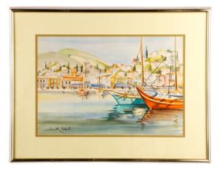 Appraisal: Janick Lederl Riviera Harbor Scene Watercolor Janick Lederl French b