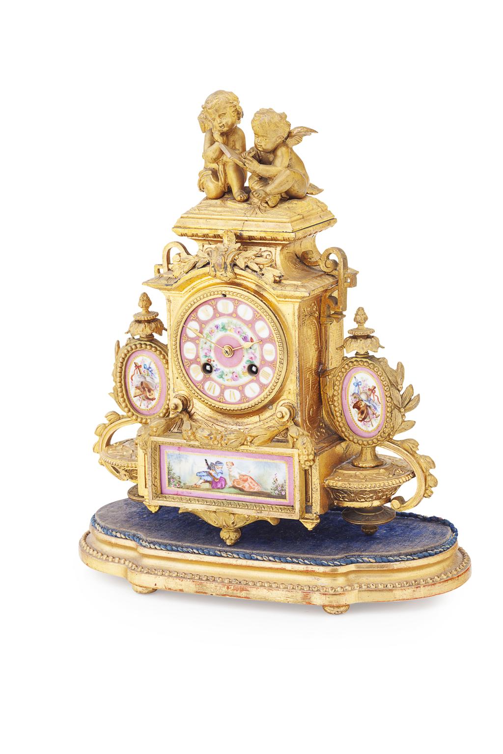 Appraisal: FRENCH GILT BRONZE AND PORCELAIN MOUNTED MANTEL CLOCK TH CENTURY