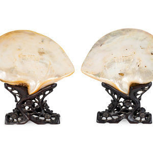 Appraisal: A Pair of Abalone Shells Mounted in Fitted Stands TH