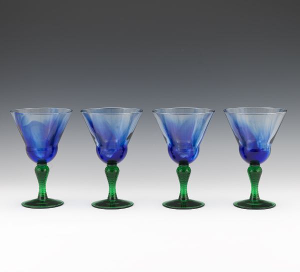 Appraisal: SET OF FOUR ART GLASS GOBLETS x Blue and clear