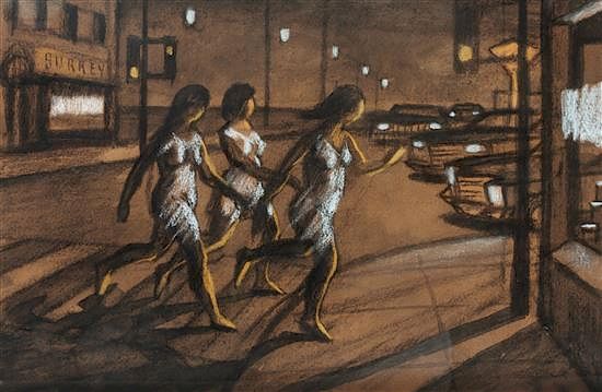 Appraisal: Philip Surrey Canadian - Untitled Figures running across the street