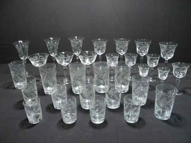 Appraisal: Group of etched glass stemware and tumblers Includes pieces total