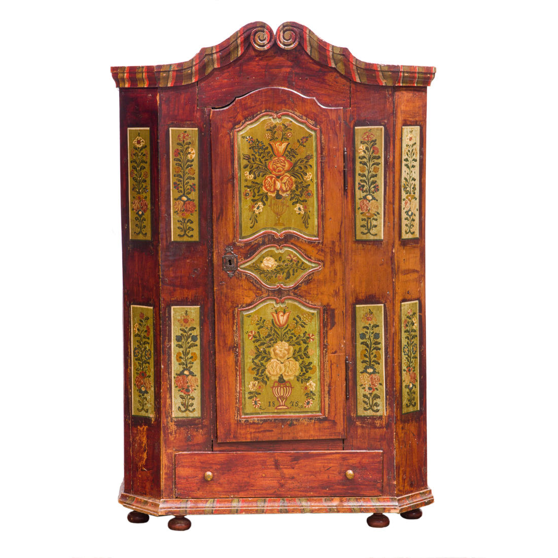 Appraisal: A CONTINENTAL FOLK ART PAINTED MARRIAGE CUPBOARD A Continental folk